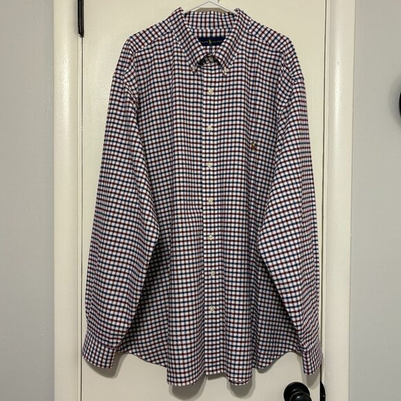 Ralph Lauren Polo Men's Classic Blue/Red Check Button-Down Oxford Shirt 3XB Logo - Picture 1 of 10